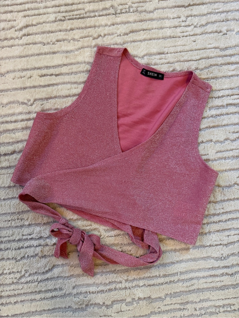 Pink Shimmer Wrap Crop Top